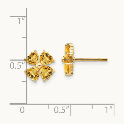 Heart-shaped Citrine Flower Post Earrings, 14K