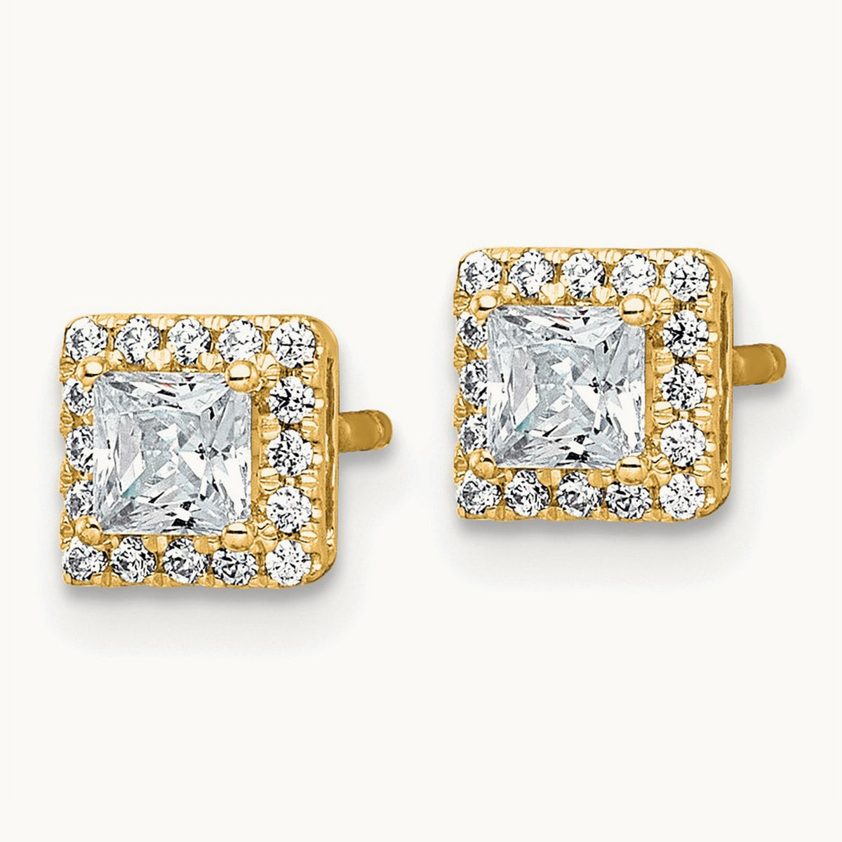 Princess Halo Post Earrings, 0.50-7.50 ct tw Lab-Grown Diamond — 5/8 ct, 14K Yellow Gold