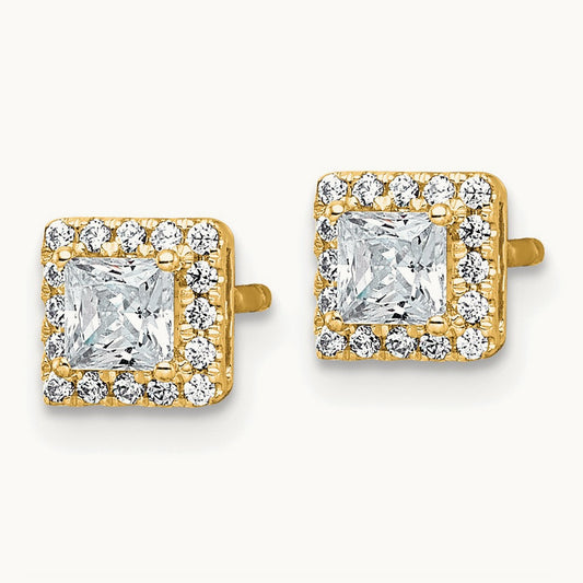 Princess Halo Post Earrings, 0.50-7.50 ct tw Lab-Grown Diamond — 5/8 ct, 14K Yellow Gold