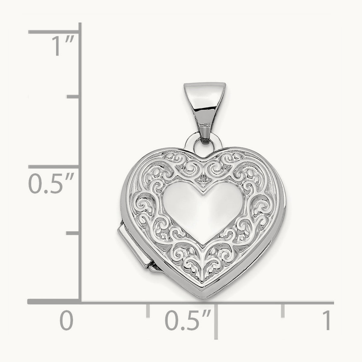 Scroll Pattern Heart Locket, 14K White Gold