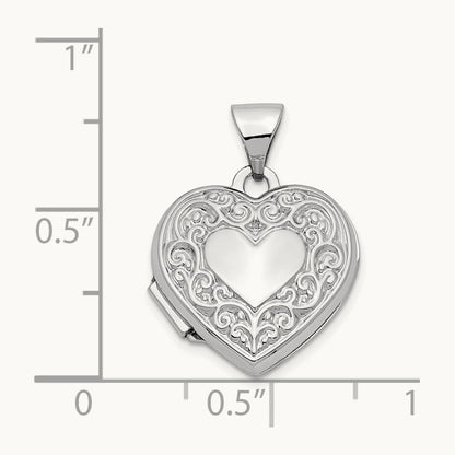 Scroll Pattern Heart Locket, 14K White Gold