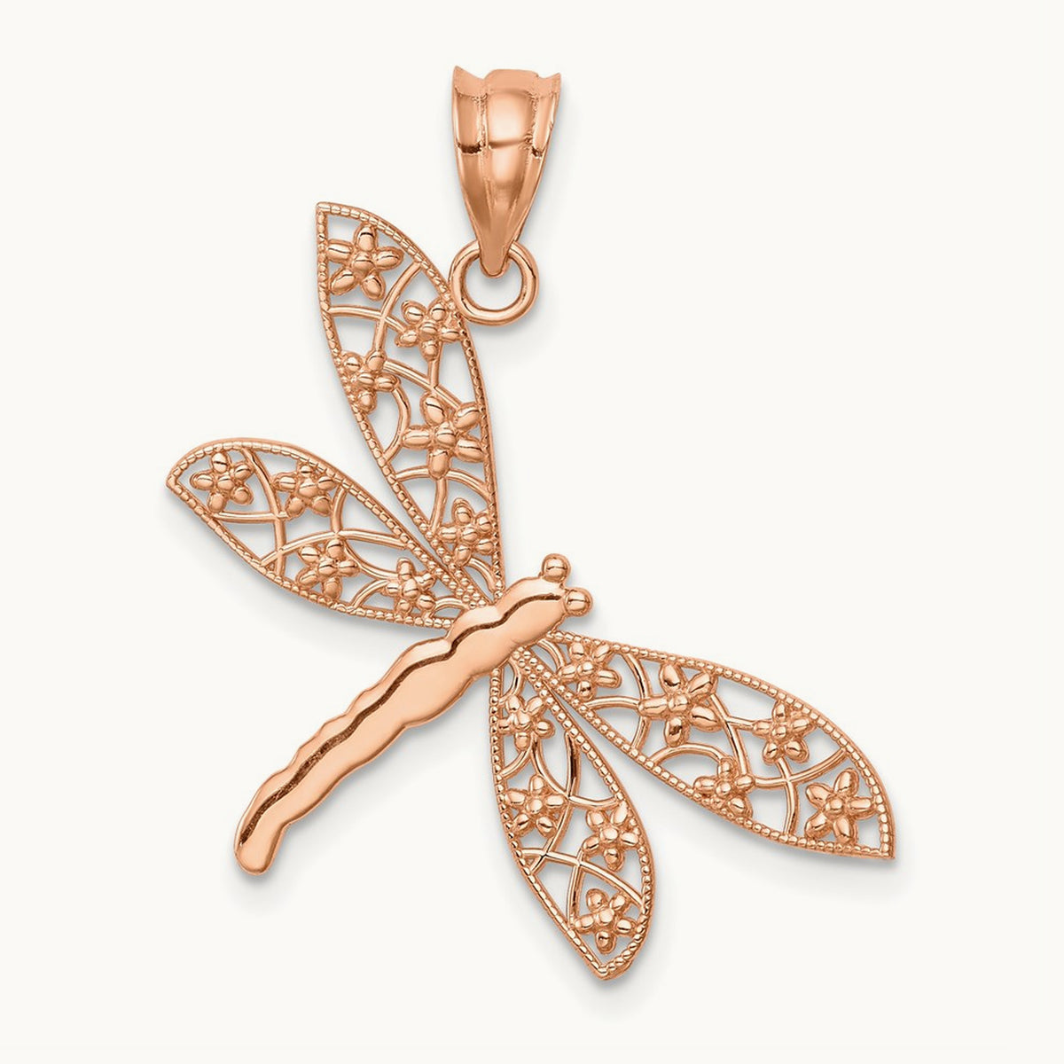 Filigree Dragonfly Pendant — 14K Rose Gold