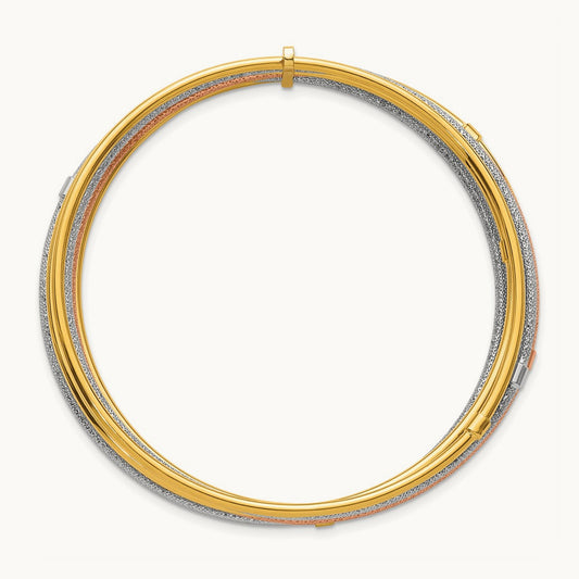 w/White &Rose RH Polish and Textured 7 Row Slip On Bangle, 14K