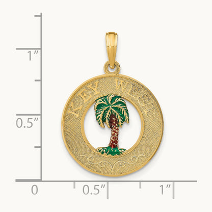 KEY WEST Enameled Palm Tree Circle Charm, 14K