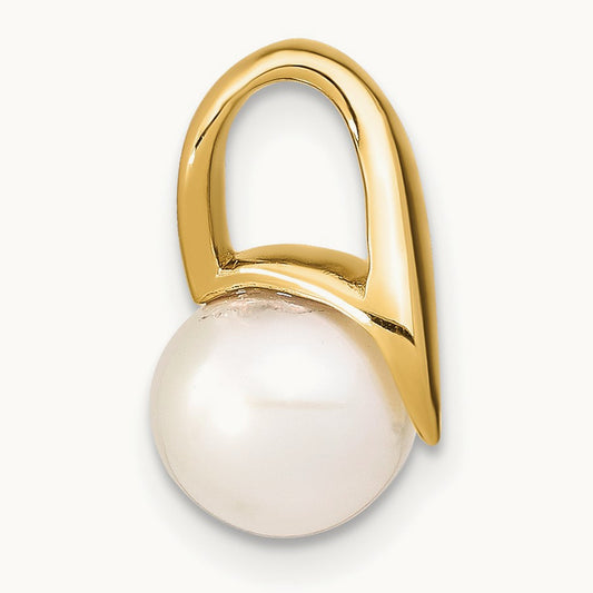 8- White Freshwater Cultured Pearl Pendant Slide, 9mm, 14K