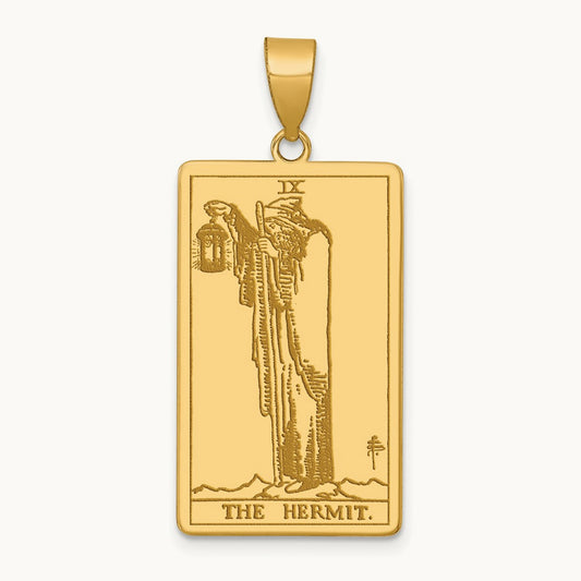 The Hermit Tarot Card Pendant, 14K Yellow Gold