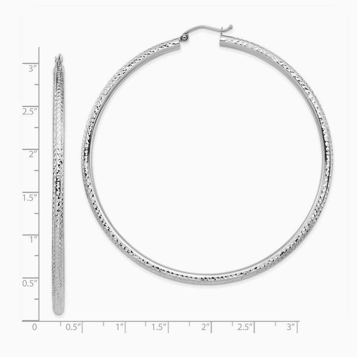 Lightweight Diamond-cut Hoop Earrings — 14K White Gold