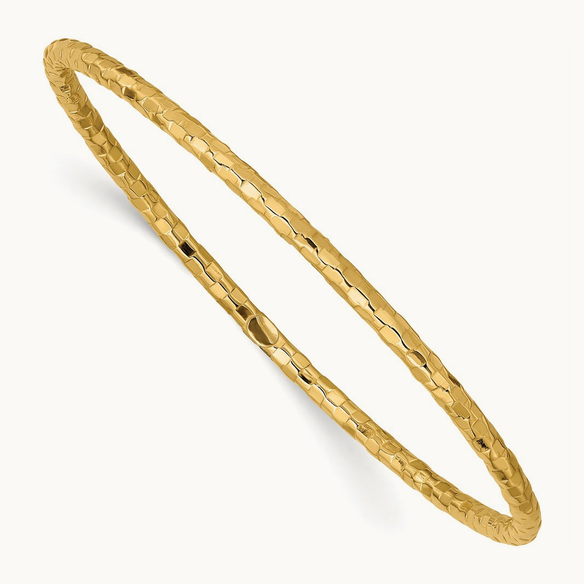 Polished Textured Slip-on Bangle Bracelet — 14K Yellow Gold