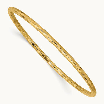 Polished Textured Slip-on Bangle Bracelet — 14K Yellow Gold