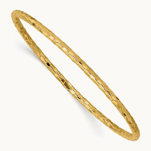 Polished Textured Slip-on Bangle Bracelet — 14K Yellow Gold