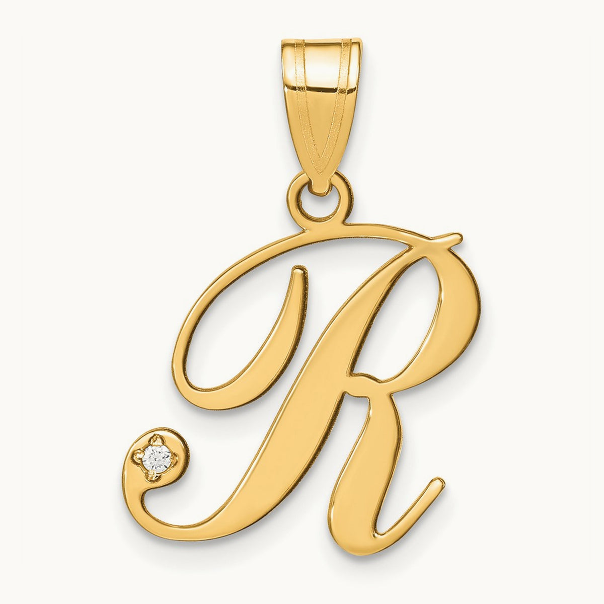 Script Initial Pendant with Diamond — R