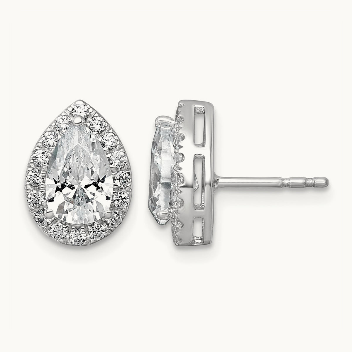 Pear Halo Post Earrings, 1.25-6.75 ct tw Lab-Grown Diamond — 2 3/8 ct, VS (Best), 14K White Gold