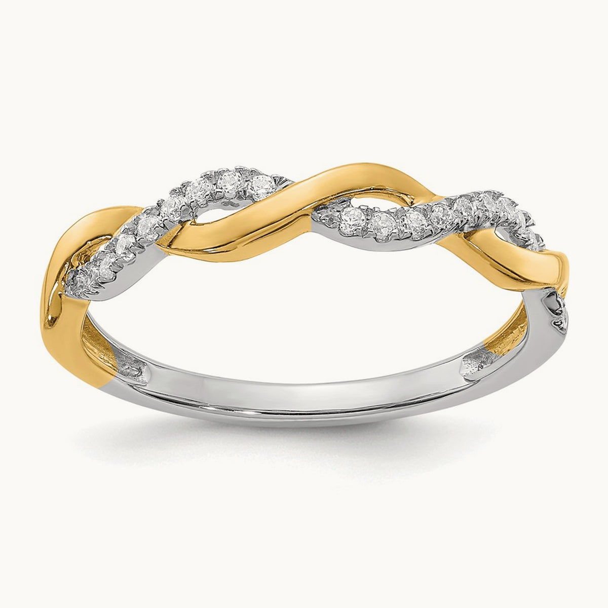 Diamond Criss-Cross Wedding Band — 14K Two-Tone Gold, 7