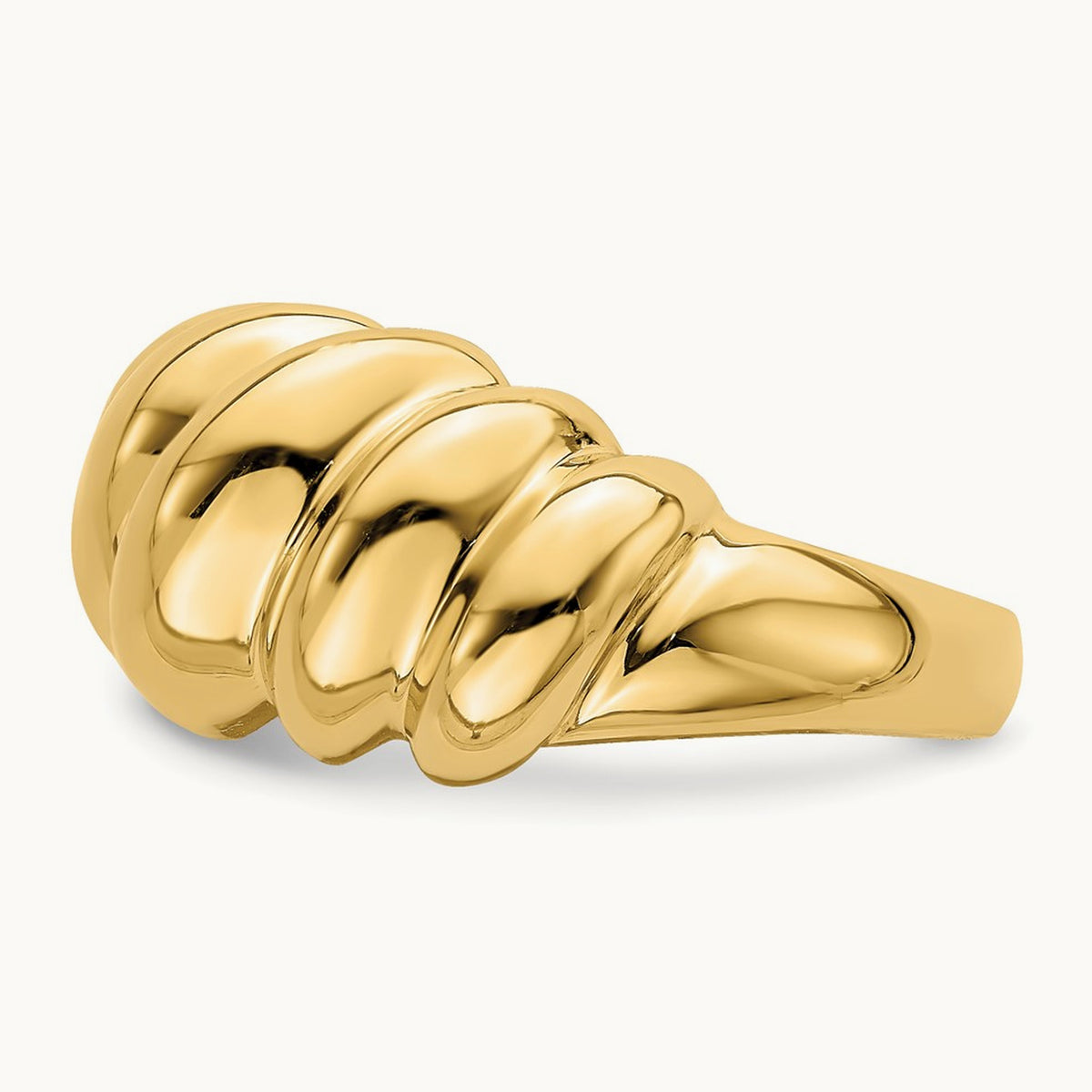 Polished Slanted Shrimp Dome Ring, 14K