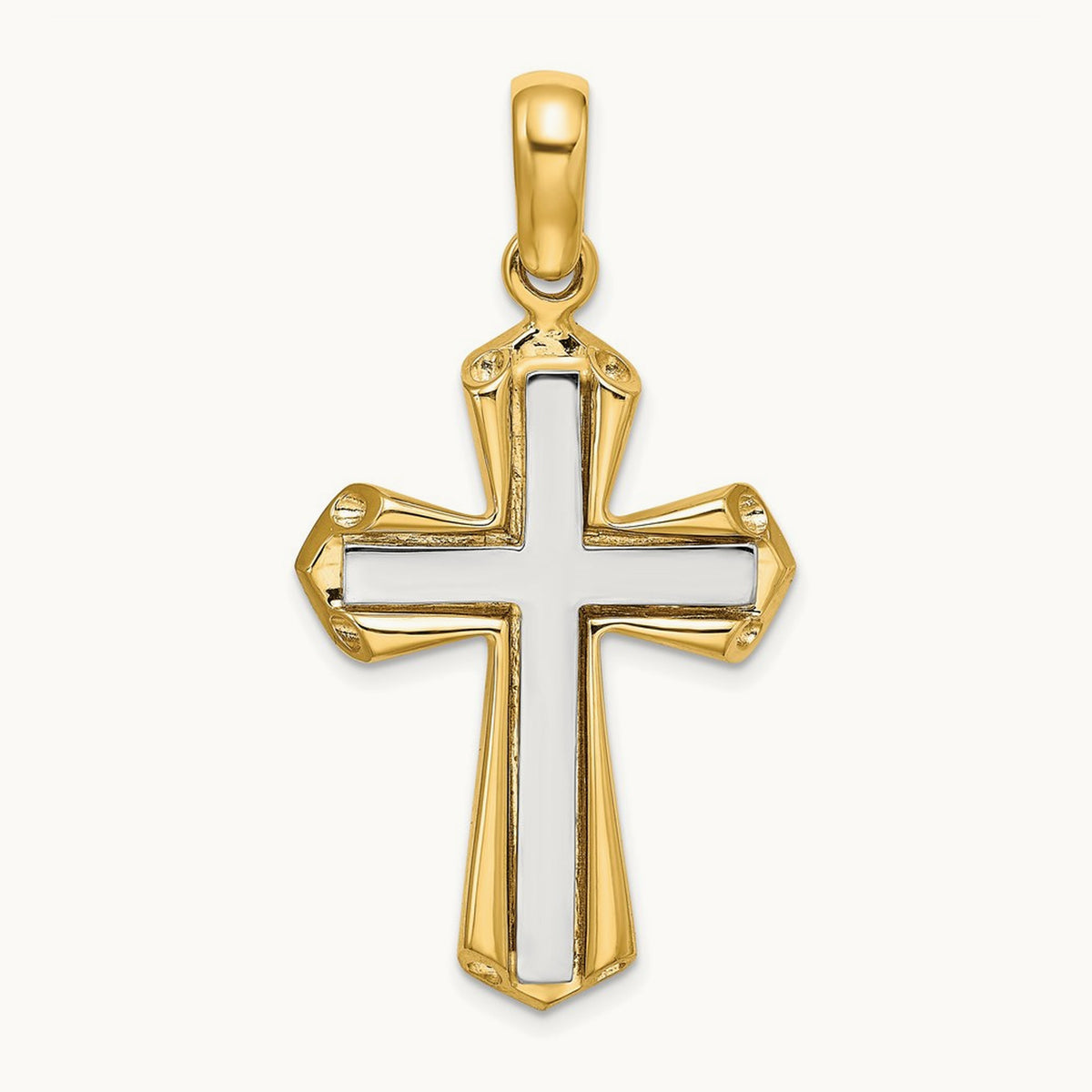 Polished Cross Charm, 14K Two-tone