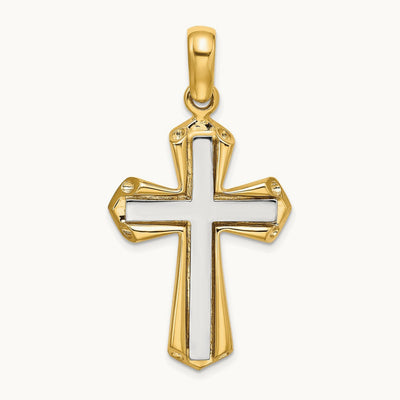 Polished Cross Charm, 14K Two-tone