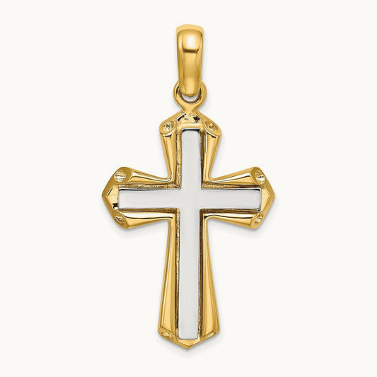 Polished Cross Charm, 14K Two-tone