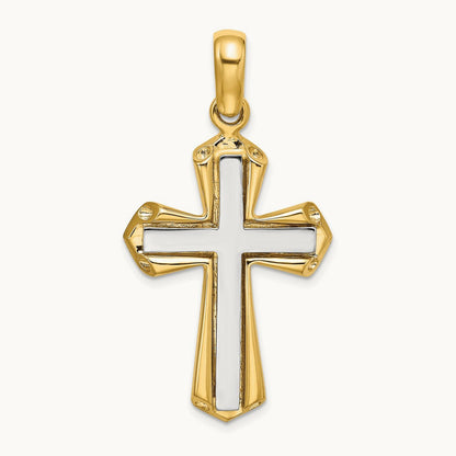 Polished Cross Charm, 14K Two-tone