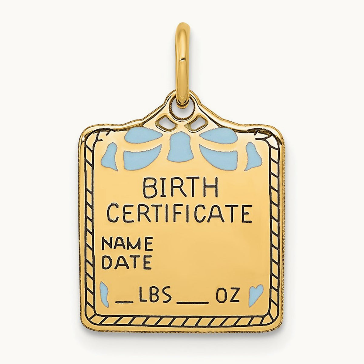 Enameled Blue Engravable Birth Certificate Charm — 20mm