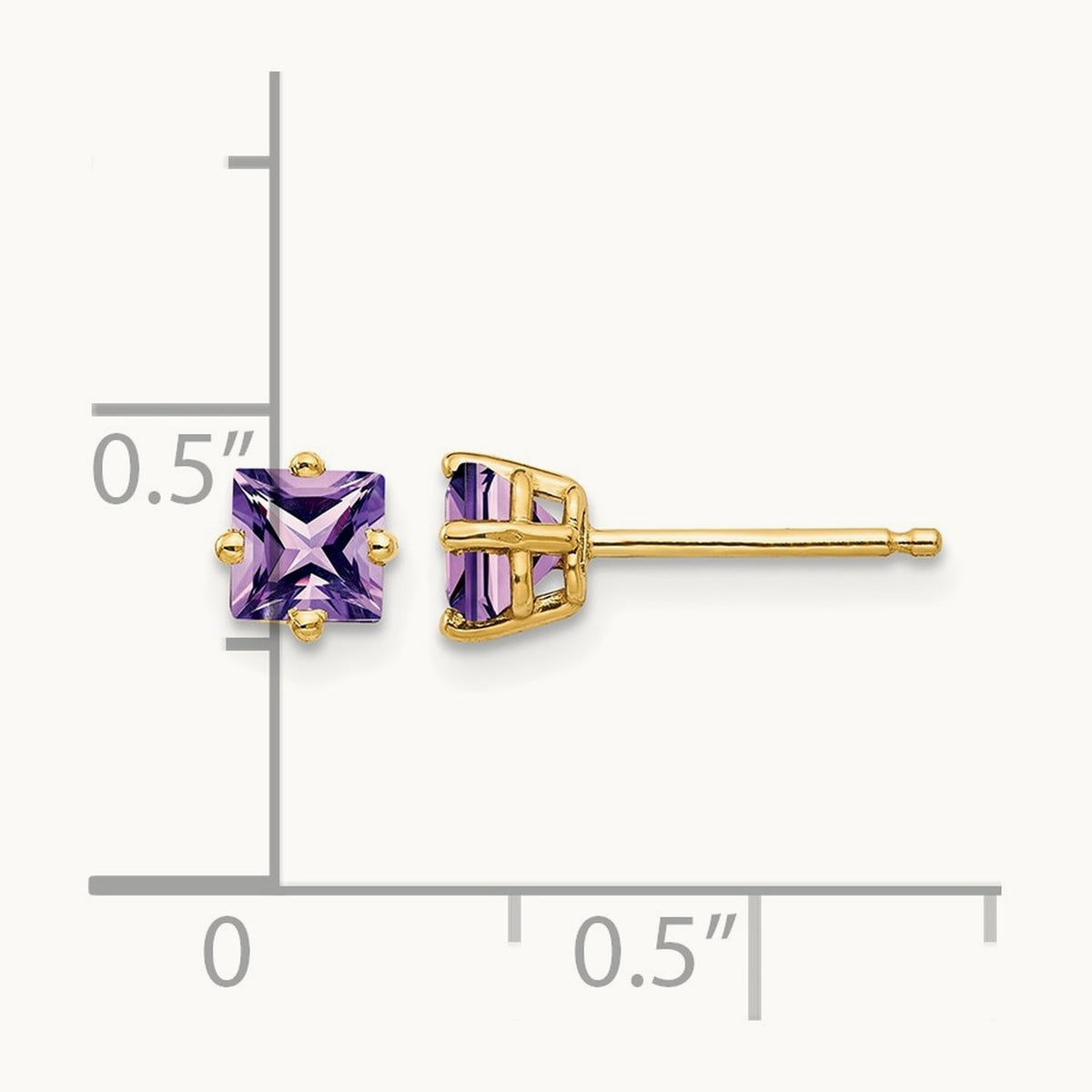 Princess Cut Amethyst Earrings, 4mm, 14K