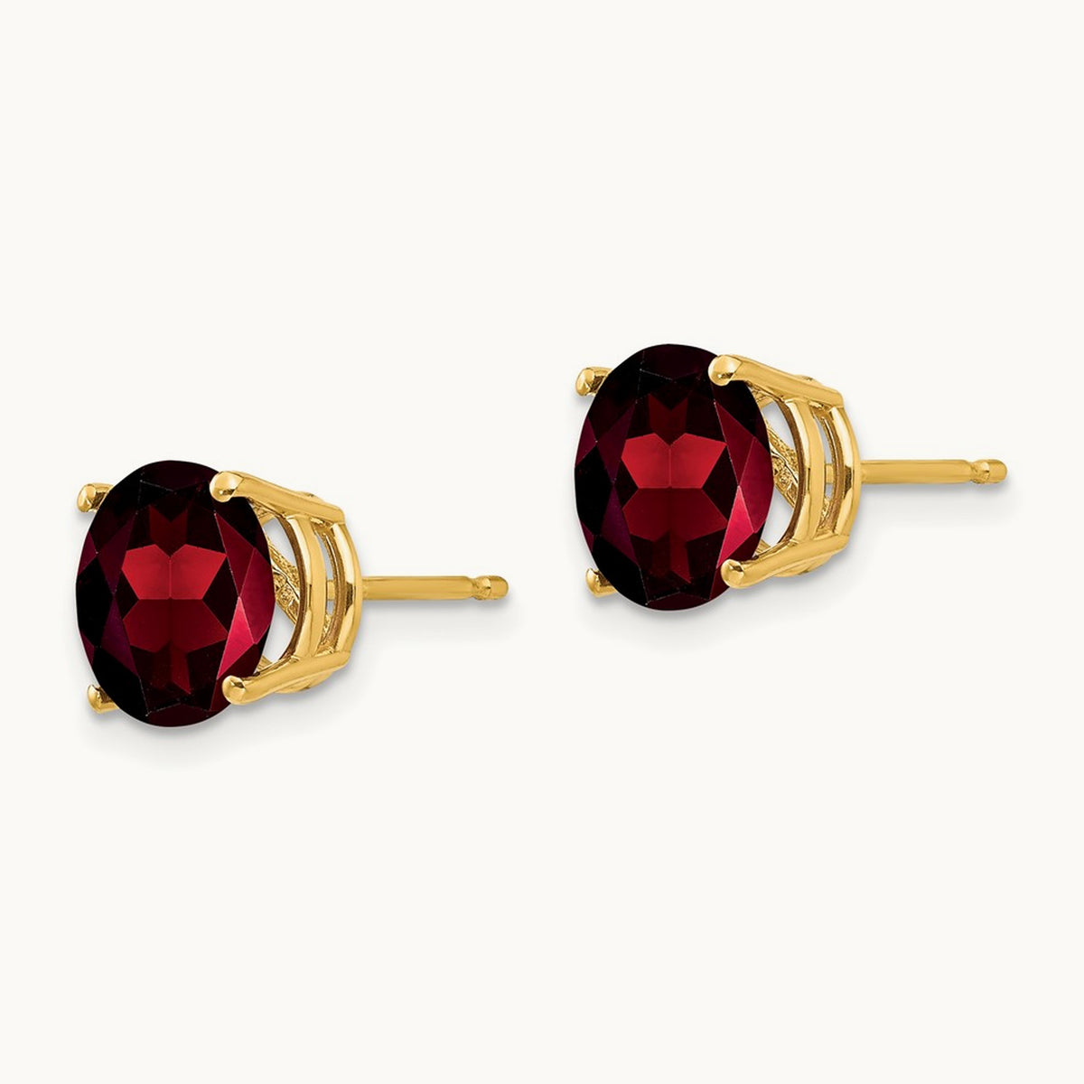 Garnet Post Earrings, 8mm, 14K
