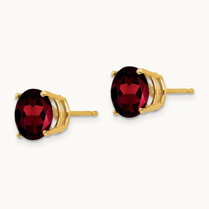 Garnet Post Earrings, 8mm, 14K