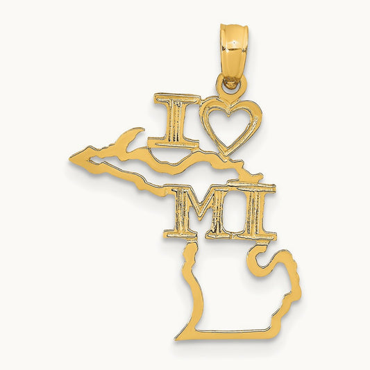 Solid Michigan State Pendant — 14K Yellow Gold