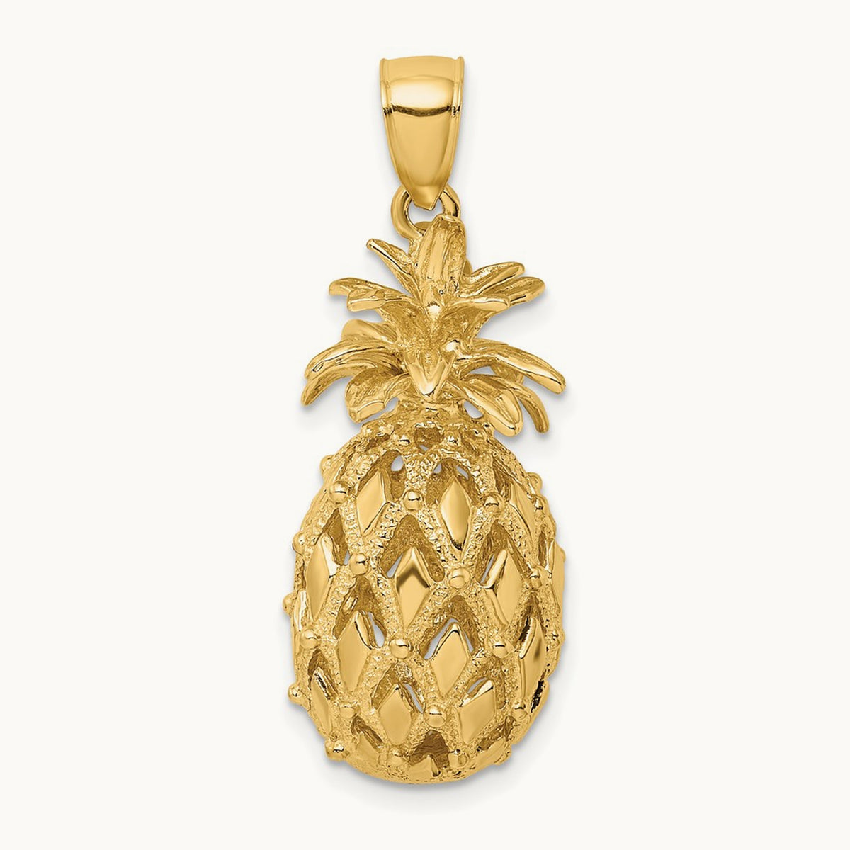 3-D Textured and Polished Pineapple Charm, 14K