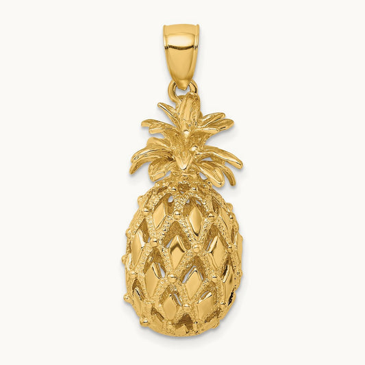 3-D Textured and Polished Pineapple Charm, 14K