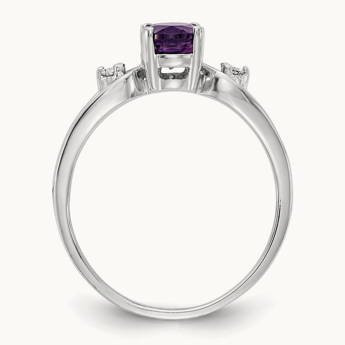 7x5mm Oval Amethyst AA Diamond ring, 14K White Gold