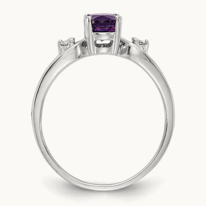 7x5mm Oval Amethyst AA Diamond ring, 14K White Gold