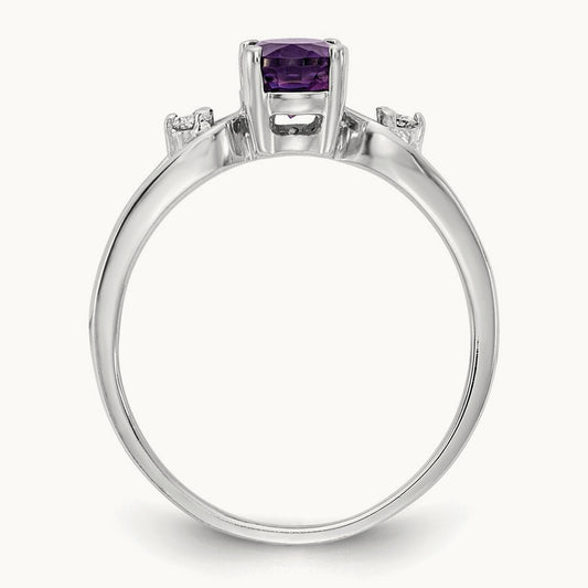 7x5mm Oval Amethyst AA Diamond ring, 14K White Gold
