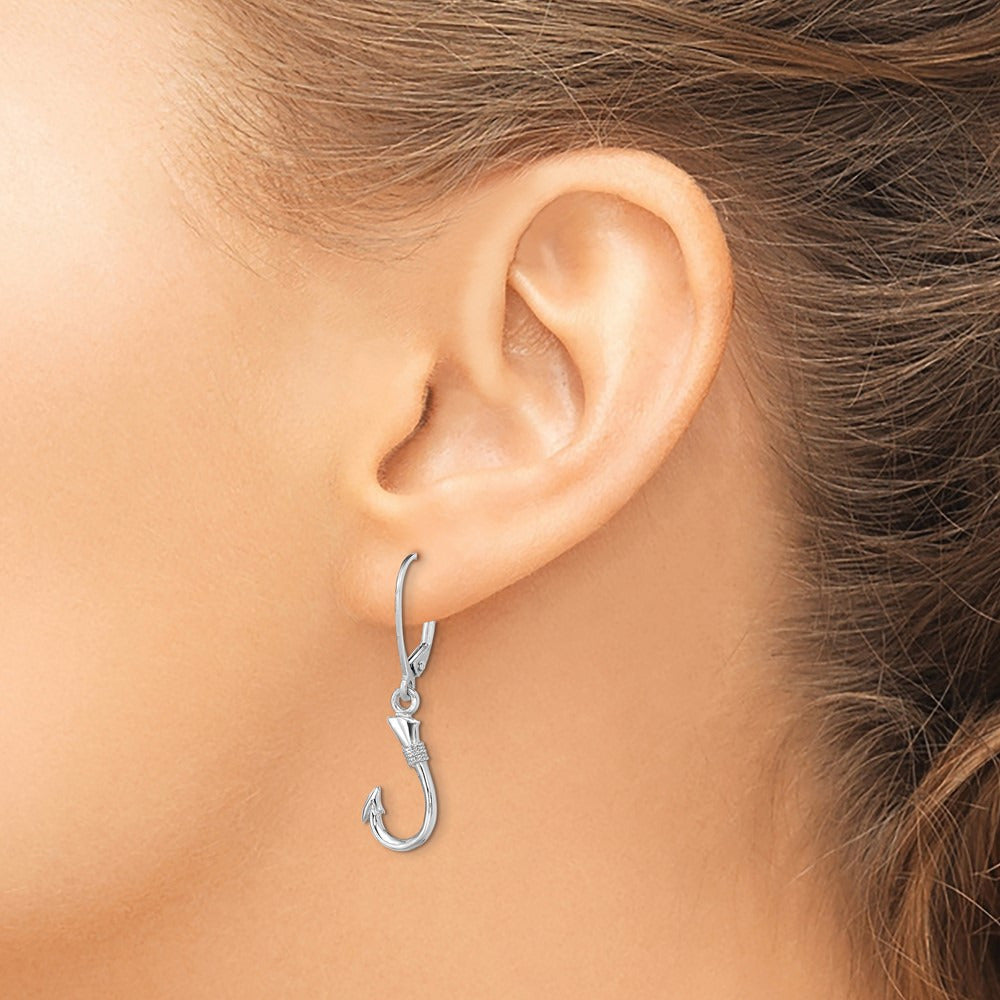3-D Fish Hook Leverback Earrings — 14K White Gold