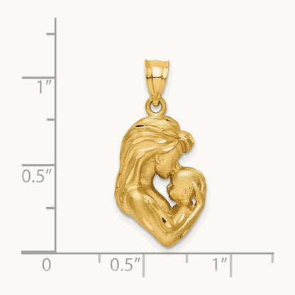Brushed Diamond-cut Mom/Baby Pendant, 14K