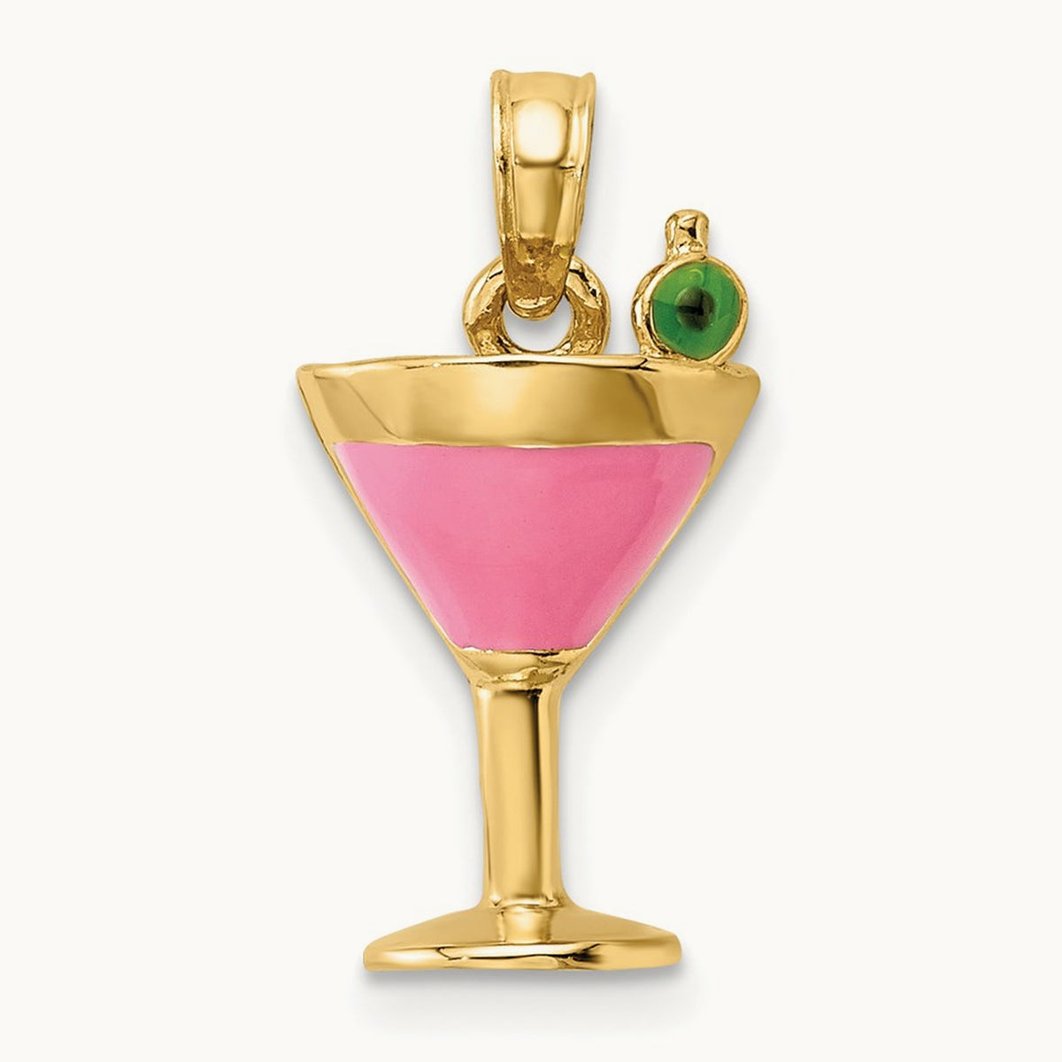 Enameled Cosmo Martini w/Olive Charm, 14K Pink