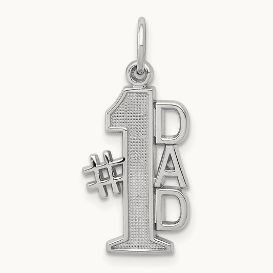 Polished #1 DAD Charm, 14K White Gold