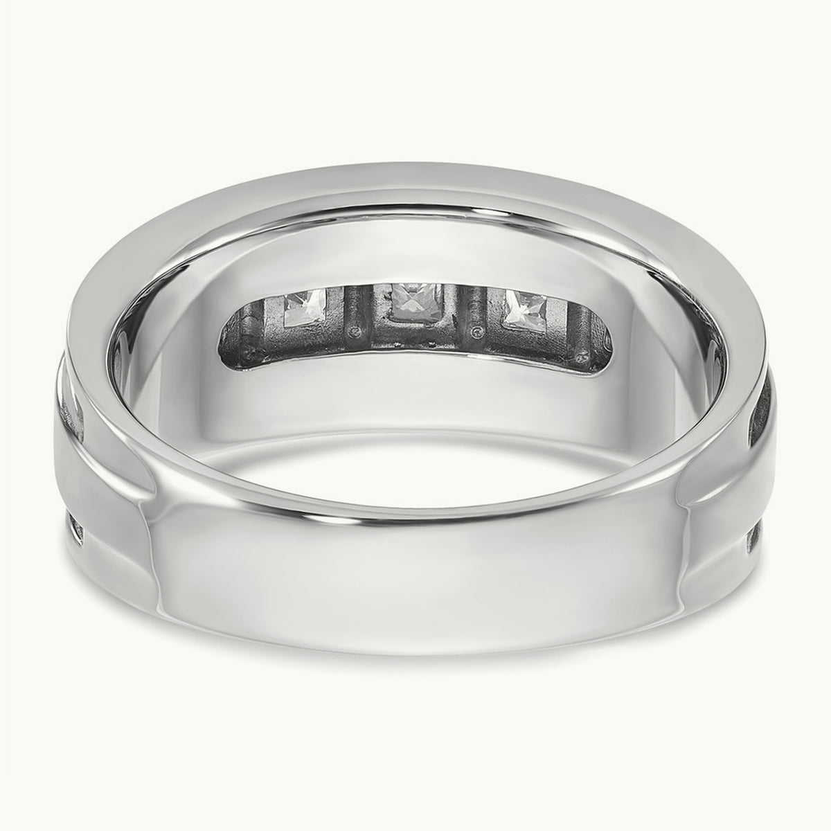IBGoodman Men's Polish/Grooved Square Diamond 5-Stone Ring, 14K White Gold