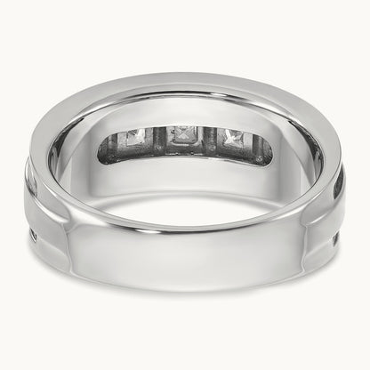 IBGoodman Men's Polish/Grooved Square Diamond 5-Stone Ring, 14K White Gold
