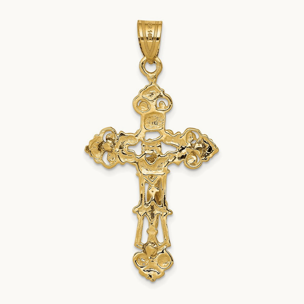 INRI Fleur De Lis Crucifix Pendant — 14K Yellow Gold, 41mm