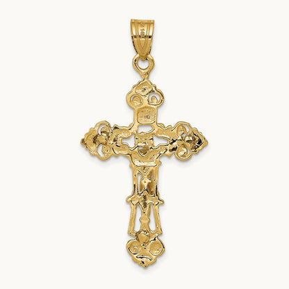 INRI Fleur De Lis Crucifix Pendant — 14K Yellow Gold, 41mm