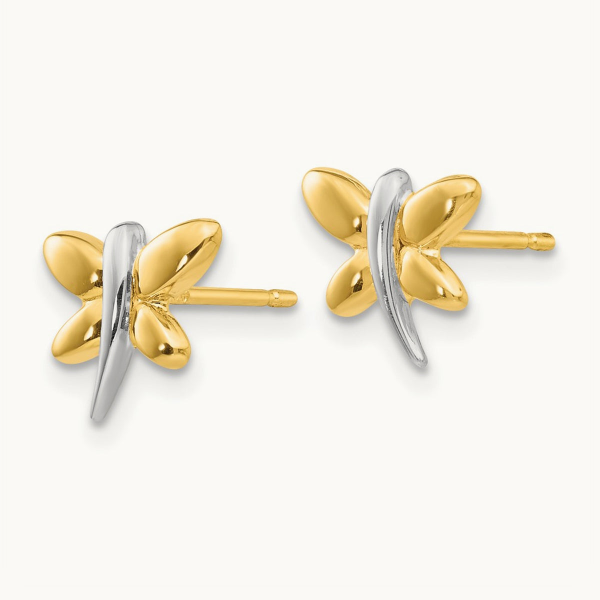 Polished Dragonfly Post Earrings, 14K with Rhodium