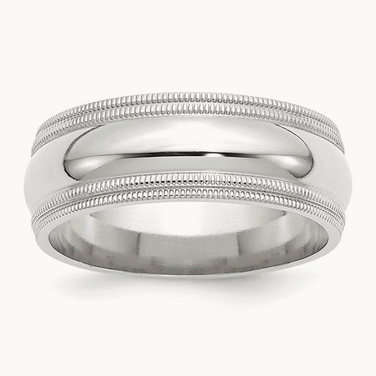 Double Milgrain Comfort Fit Band, 8mm, 10K White Gold