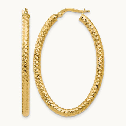 ForeverLite Polished and Textured Oval Hoop Earrings, 14K — Leslie's