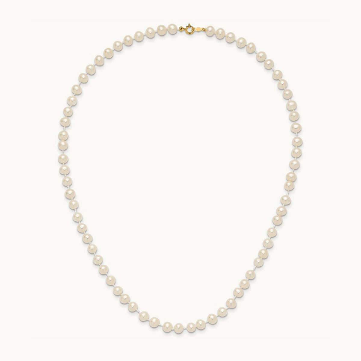 5- White Semi Round Freshwater Cultured Pearl Necklace, 14K