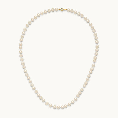 5- White Semi Round Freshwater Cultured Pearl Necklace, 14K