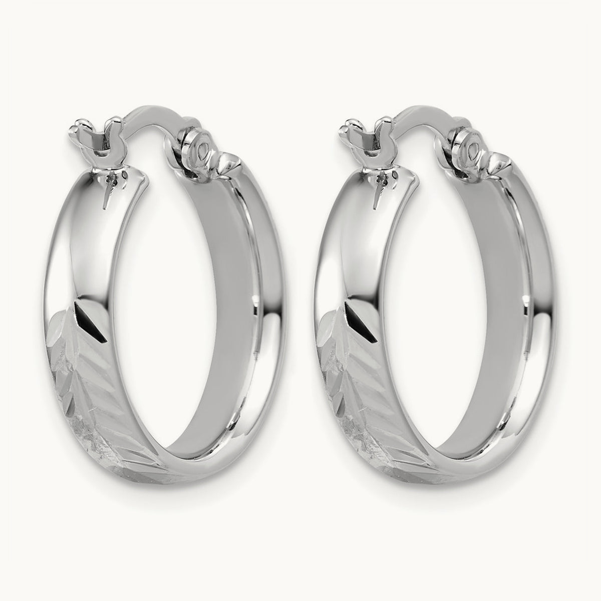 RH-plated Polished and Diamond-cut Hoop Earrings, Sterling Silver — Leslie's