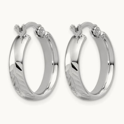 RH-plated Polished and Diamond-cut Hoop Earrings, Sterling Silver — Leslie's