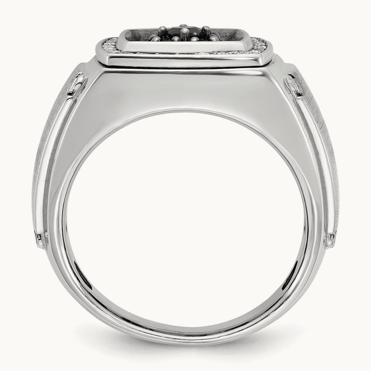w/ Black RH IBGoodman Men's Satin Black & White Diamond Ring, 14K White Gold