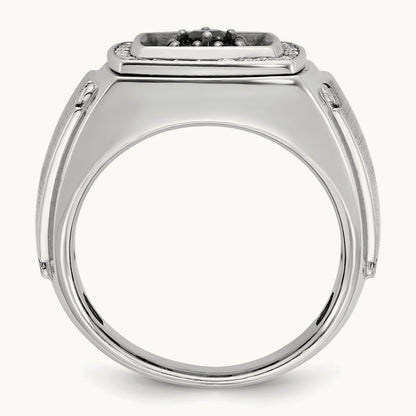 w/ Black RH IBGoodman Men's Satin Black & White Diamond Ring, 14K White Gold