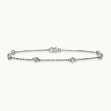 Diamond Station Cable Bracelet, 14K White Gold